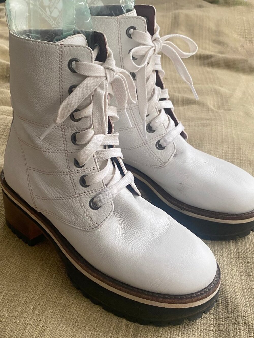 Sies Marjan White Leather Jessa Platform Combat Boots Shoes Size 38 7.5 $995